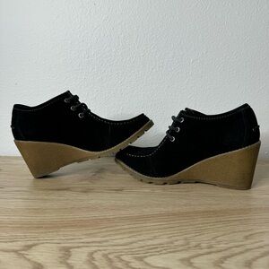 Sperry Black Suede‎ Wedge Lace Up Top-Sider Stella Prow Bootie Womens Size 8.5M